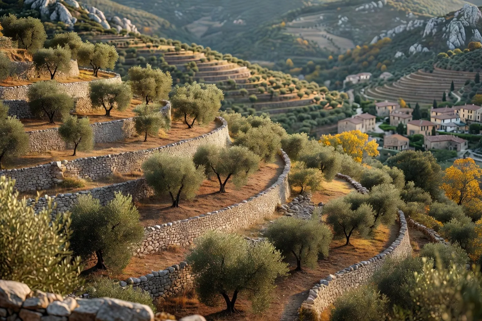 Oliveraies en terrasses sur les pentes des Baronnies, près de Nyons