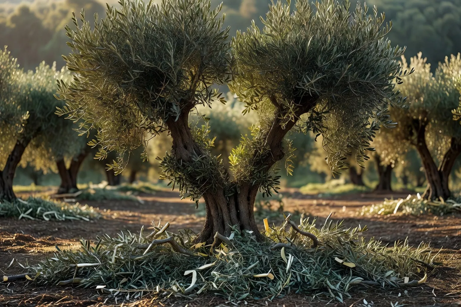 Olivier taillé en gobelet, le centre de l'arbre ouvert à la lumière