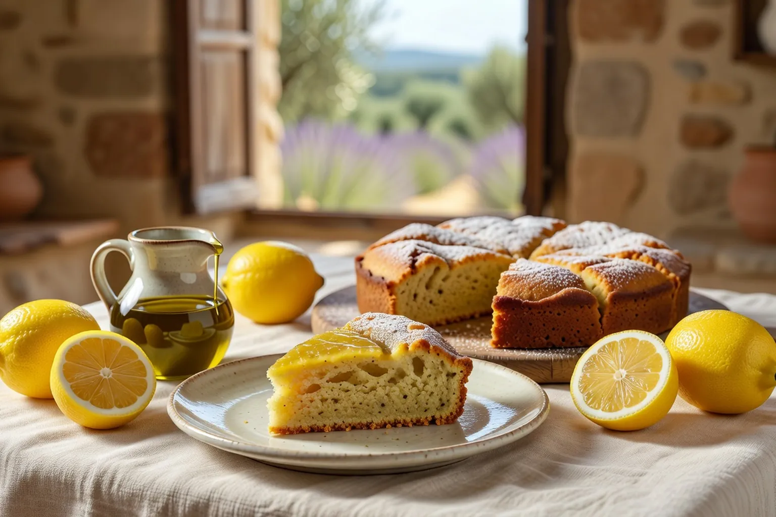 Part de gâteau à l'huile d'olive et au citron