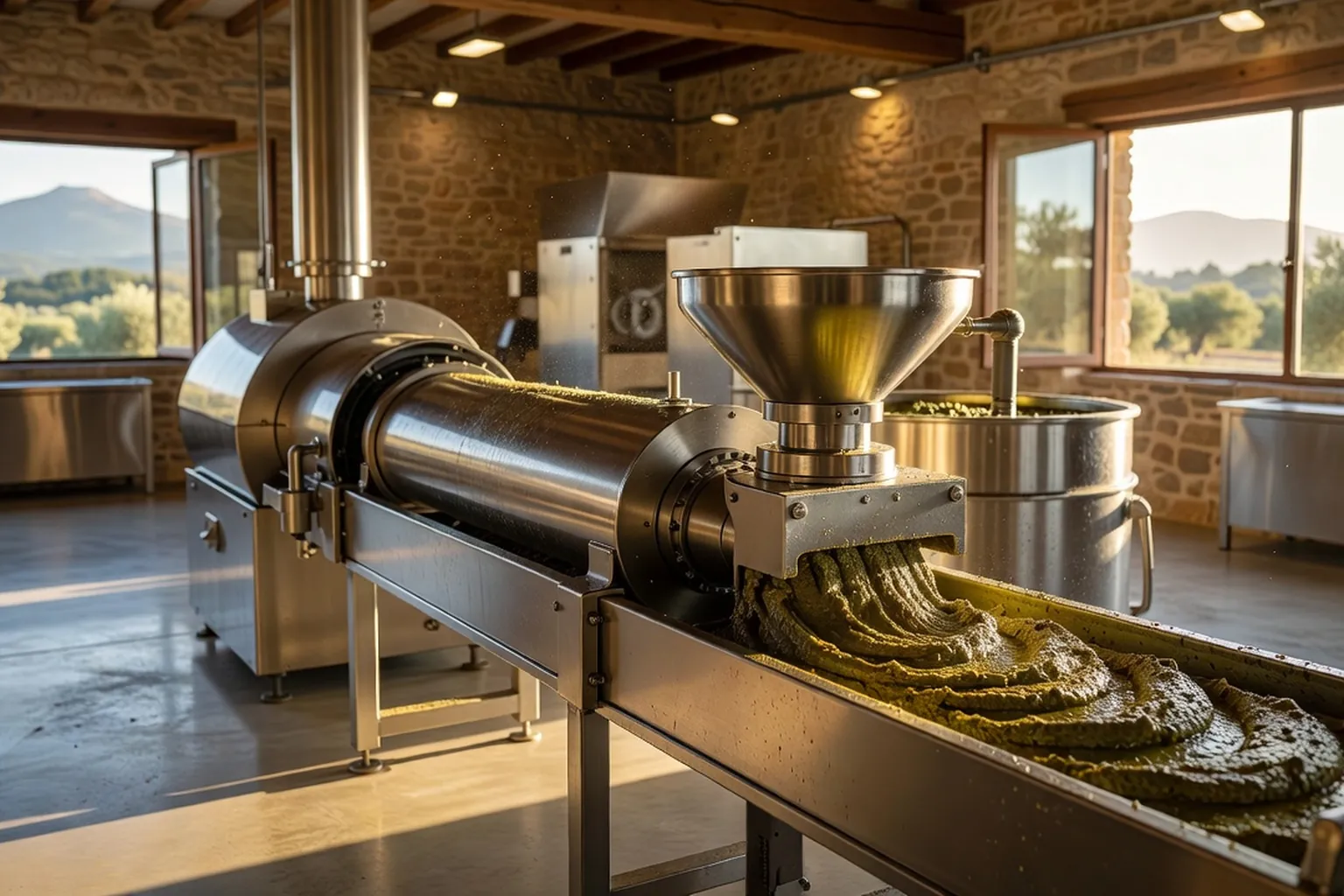 Chaîne d'extraction en inox dans un moulin à huile provençal