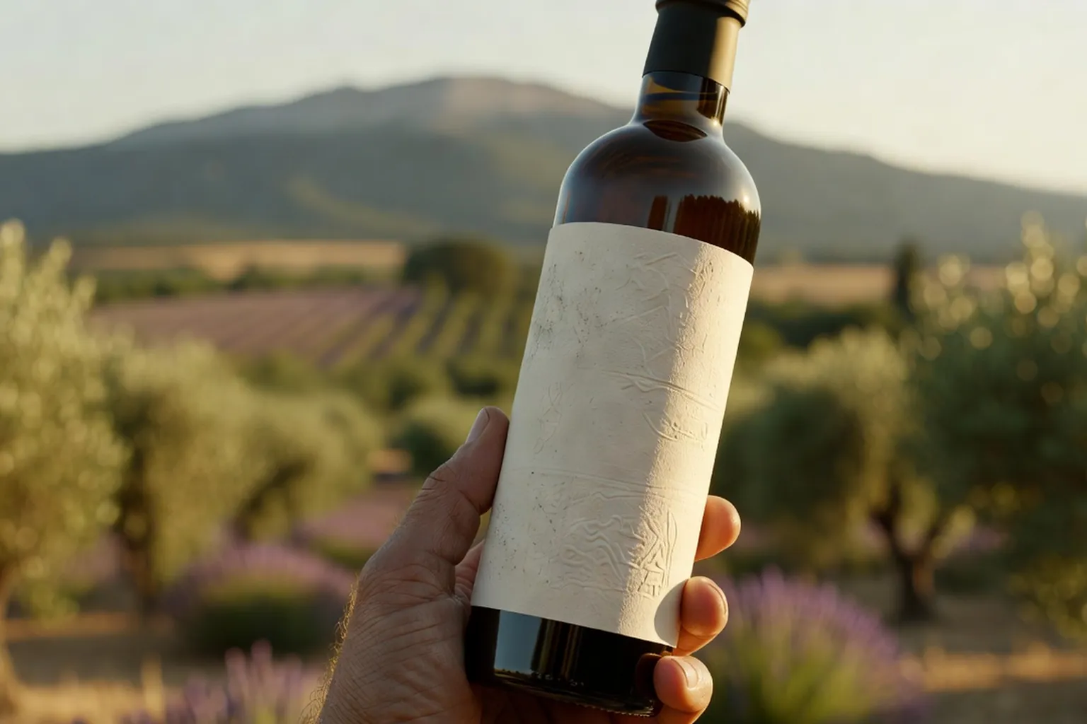 Étiquette d'une bouteille d'huile d'olive vierge extra en gros plan