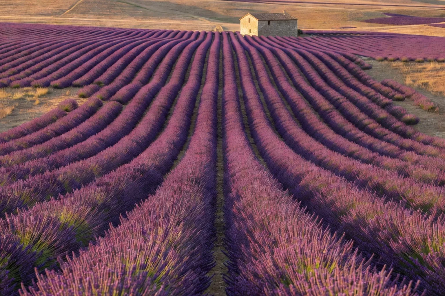Rangs de lavandin en fleur sur un plateau de Haute-Provence