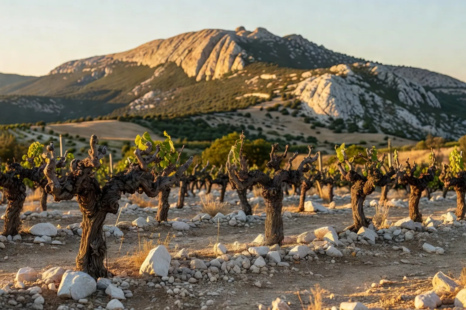 Rangs de vigne au pied du mont Ventoux à l'automne