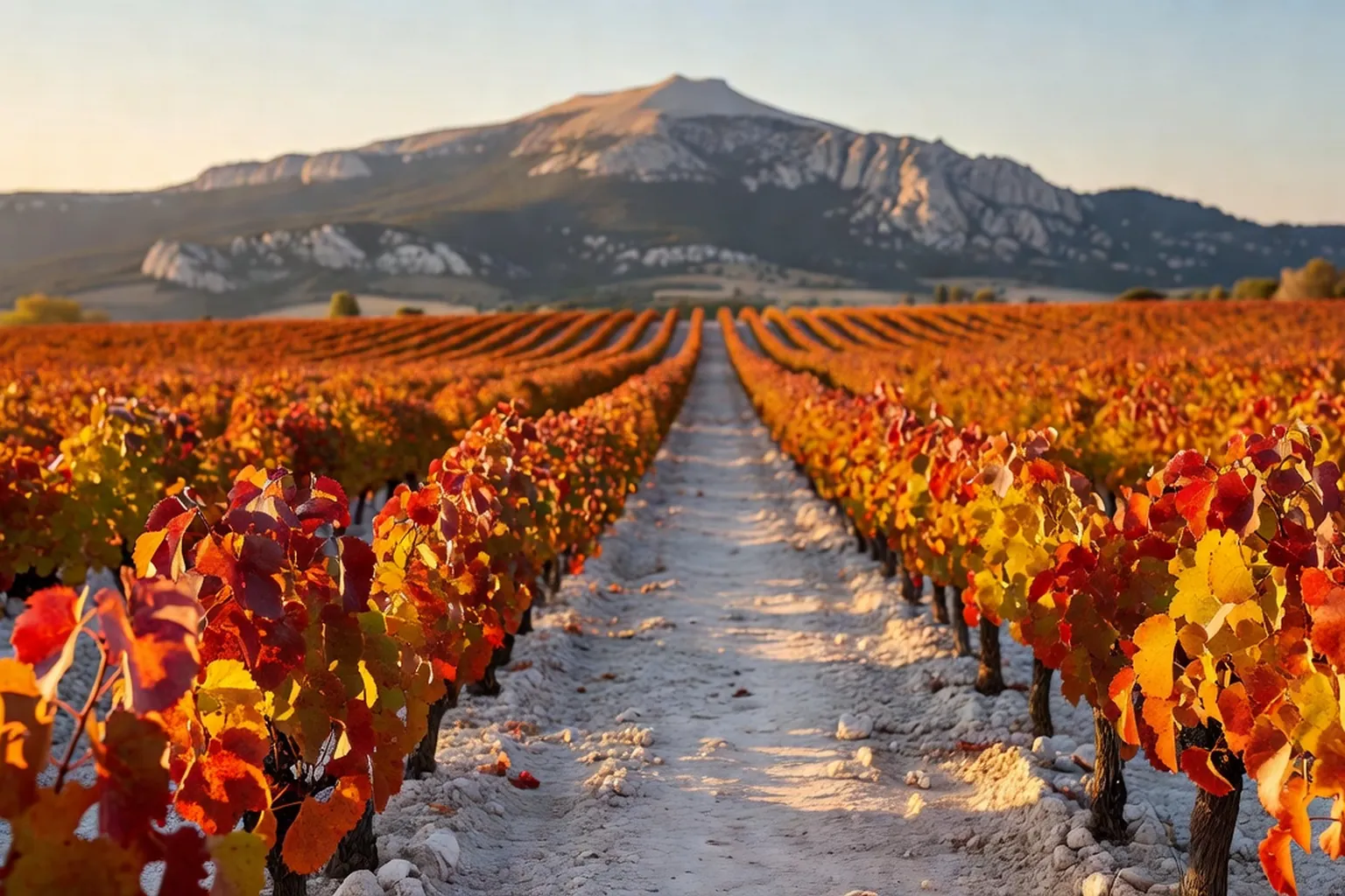 Vignoble au pied du mont Ventoux en fin de journée